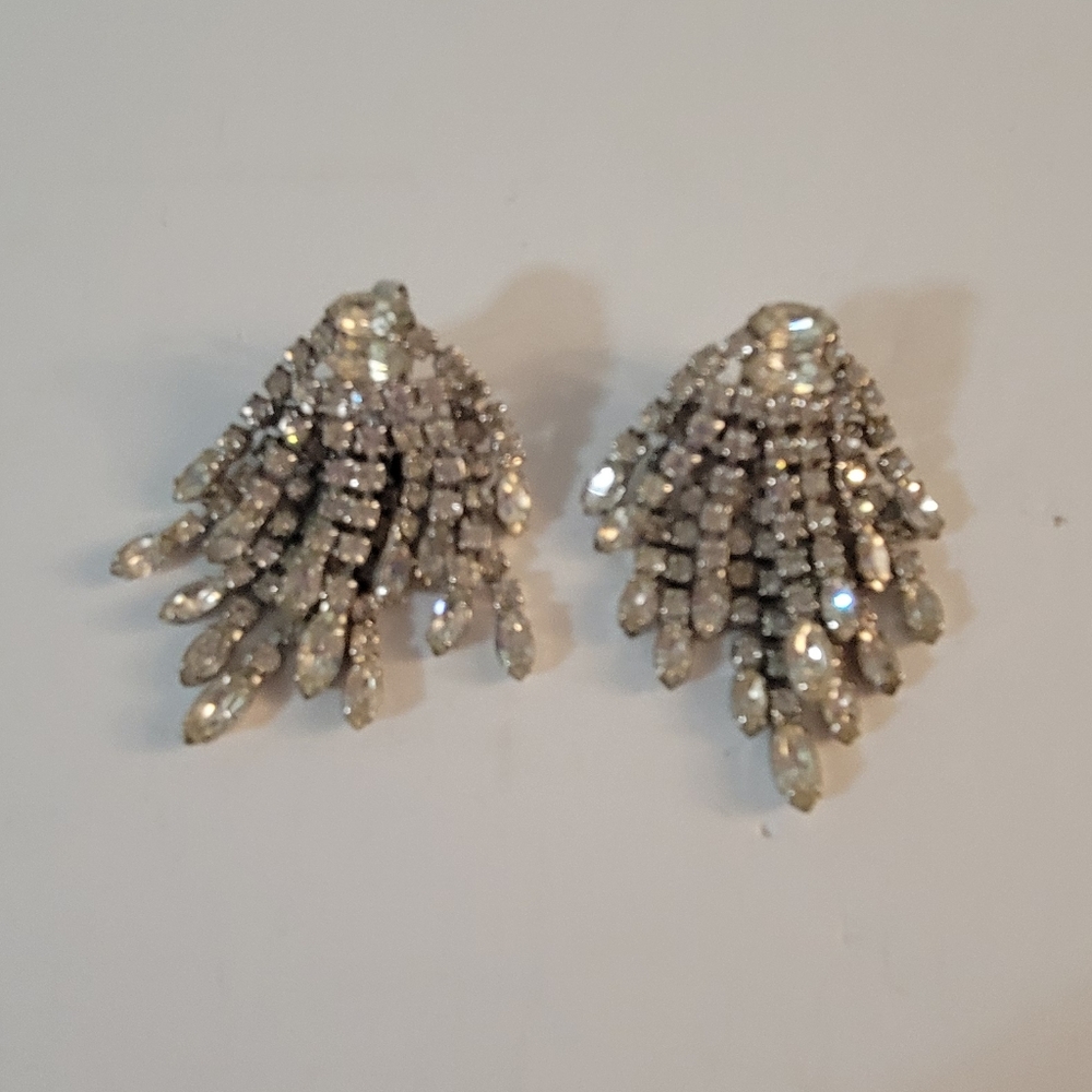 Hattie Carnegie 1960s Rhinestone Cluster Earrings Vintage